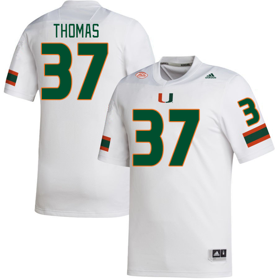 Men #37 Isaiah Thomas Miami Hurricanes College Football Jerseys Stitched-White